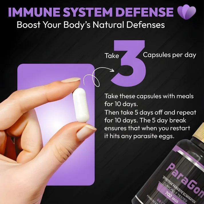 Paragon Cleanse capsule usage graphic highlighting daily supplement routine and cleanse protocol guidance