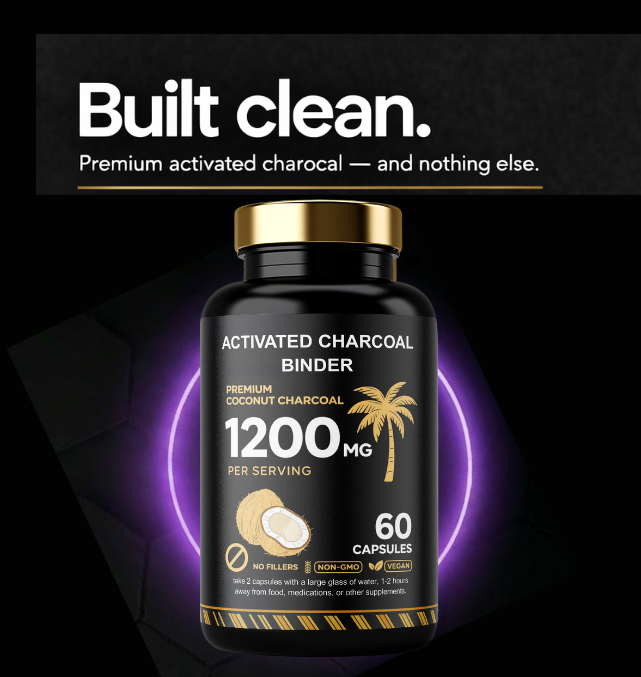 Premium Activated Charcoal Binder 1200mg bottle